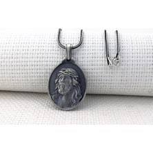 Hz Isa Dikenli Taçlı Üç Boyutlu 925 Ayar Gümüş Erkek Kolye