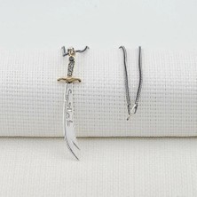 Hz Ali Yazılı Zulfikar Kalın Zincirli 925 Ayar Gümüş Erkek Kolye