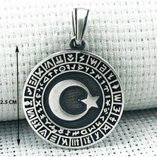 Göktürk Alfabesi Yazılı Ay Yıldız 925 Ayar Gümüş Erkek Kolye Ucu