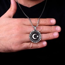 Ay Yıldızlı  925 Ayar Gümüş Erkek Kolye