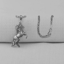 Dört Nala Koşan Üç Boyutlu 925 Ayar Gümüş Erkek Kolye