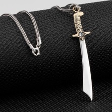 Mogol Kılıcı Beyaz Zirkon Taşlı 925 Ayar Gümüş Erkek Kolye