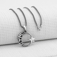 Göktürkce Türk Yazılı Ayyıldız 925 Ayar Gümüş Erkek Kolye