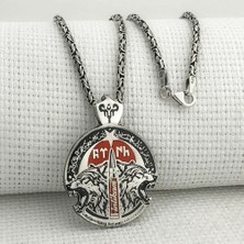 Kral Zincirli Göktürkçe Bozkurt 925 Ayar Gümüş Erkek Kolye