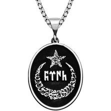 Ay Yıldız Göktürkçe Yazılı 925 Ayar Gümüş Erkek Kolye