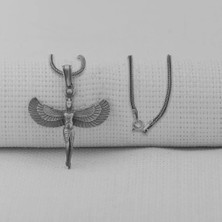 Mısır Antik Tanrıcası Isis Figürlü Üç Boyutlu 925 Ayar Gümüş Erkek Kolye