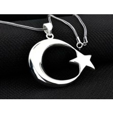 Ay Yıldız Büyük Boy 925 Ayar Gümüş Erkek Kolye