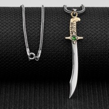 Yeşil Zirkon Taşlı Osmanlı 925 Ayar Gümüş Erkek Kolye