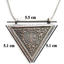 Osmanlı Tuğralı Kalın Zincirliüçgen Muska Kabi Büyük Boy 925 Ayar Gümüş Erkek Kolye