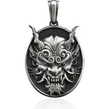 Japon Oni Maskesi Tasarımlı Üç Boyutlu 925 Ayar Gümüşerkek Kolyesi Ucu