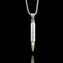 Mermi Tasarımlı One Shot One Kill Yazılı 925 Ayar Gümüş Erkek Kolye