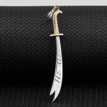 Türkçe ve Arapça Hz Ali Yazılı Zulfikar 925 Ayar Gümüş Erkek Kolye Ucu