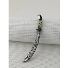 Yeşil Taşlı La Fetta Illa Ali La Seyfe Illa Zülfikar Yazılı  925 Ayar Gümüş Erkek Kolye