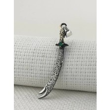 Yeşil Taşlı La Fetta Illa Ali La Seyfe Illa Zülfikar Yazılı  925 Ayar Gümüş Erkek Kolye Ucu