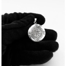 Pusula Yön Tasarımlı 925 Ayar Gümüş Erkek Kolye Ucu