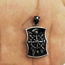 Özel Pusula Tasarımlı  925 Ayar Gümüş Erkek Kolye Ucu