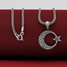 Ay Yıldız  Tasarımlı 925 Ayar Gümüş Erkek Kolye