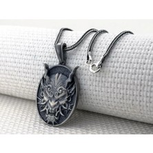 Japon Oni Maskesi Tasarımlı Üç Boyutlu 925 Ayar Gümüşerkek Kolyesi