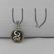 Uluyan Kurt Ay Yıldız  Ortası Dönen  925 Ayar Gümüş Erkek Kolye