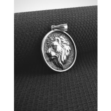 Aslan Motifli  925 Ayar Gümüş Erkek Kolye Ucu