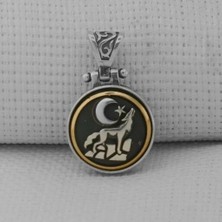 Uluyan Kurt Ayıldız Ortası Dönen  925 Ayar Gümüş Erkek Kolye