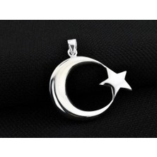 Şanlı Ay Yıldız Büyük Boy  925 Ayar Gümüş Erkek Kolye Ucu