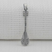Bağlama Saz Tasarımlı 925 Ayar Gümüş Erkek Kolye  Ucu