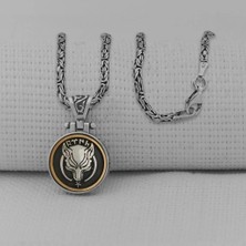 Göktürkçe Turk Yazılı Kurt Tasarımlı Kral Zincirli Ortası Dönen 925 Ayar Gümüş Erkek Kolye