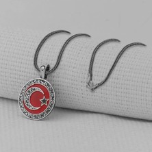 Gravur Işlemeliorta Boy Ay Yıldız 925 Ayar Gümüş Erkek Kolye
