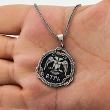 Çift Başlı Kartal  Türk Yazılı 925 Ayar Gümüş Erkek Kolye