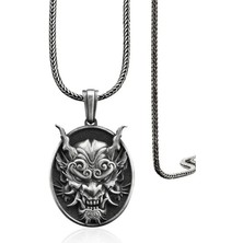 Japon Oni Maskesi Tasarımlı Üç Boyutlu 925 Ayar Gümüşerkek Kolyesi