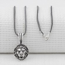 Aslan Figürlü 925 Ayar Gümüş Erkek Kolye