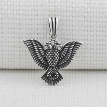 Çift Başlı Kartal  Türk Yazılı 925 Ayar Gümüş Erkek Kolye Ucu