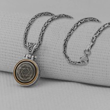 Kral Zincir Ortası Dönen Süleyman Mührü 925 Ayar Gümüş Erkek Kolye
