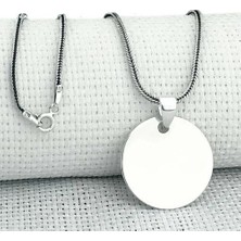 Plaka Yuvarlak Parlak Küçük Boy 925 Ayar Gümüş Erkek Kolye