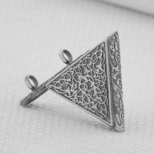 Desenli Üçgen Cevşeni Kebir Dualı 925 Ayar Gümüş Erkek Kolye Ucu