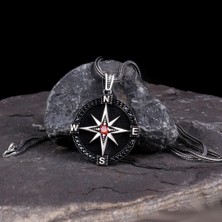 Zirkon Taşlı Pusula 925 Ayar Gümüş Erkek Kolye
