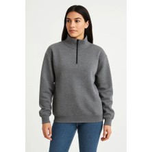 İyisi Var Üç İplik Dık Yaka Yarım Fermuarlı SweatShirt - Antrasit