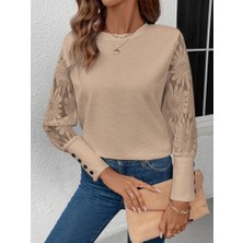 Aisha Elbise Kadın Uzun Kollu Bisiklet Yaka Kolları Çiçekli Waffle Bluz