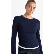 DeFacto %100 Pamuk Slim Fit Ribana Tişört E6548AX25AU