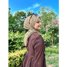 Çizgisel Daire Desen Mk Pamuk Eşarp - Haki-Bej (Çok Renkli)