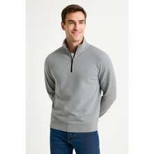 Erkek Dik Yaka Sweatshirt Dik Yaka Yarım Fermuarlı 3 Iplik Şardonlu Pamuk Kumaş - Gri