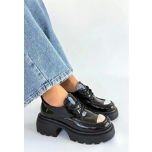 Kiya Siyah Rugan Dolgu Topuk Oxford Ayakkabı