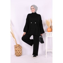 Kolları Fırfırlı Hırka ve Pantolon Takım 17026 Siyah