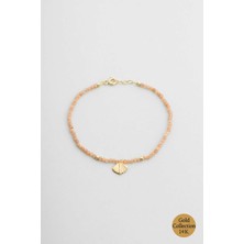 Deniz Kabuğu Figürlü Güneş Taşlı 14 Ayar Altın Bileklik