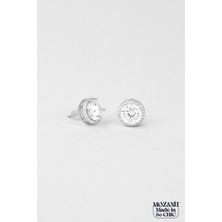 Mozanit Tasarımı 18 Ayar Beyaz Altın Kaplama Gümüş Küpe