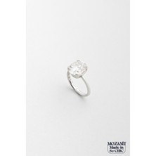 Mozanit Rüyası 18 Ayar Beyaz Altın Kaplama Gümüş Tektaş Yüzük