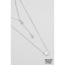 Romantik Mozanit 18 Ayar Beyaz Altın Kaplama 46 cm Gümüş Kolye