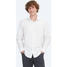 Bej Regular Fit Dokuma Klasik %100 Pamuk Gömlek