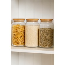  3 Adet Borosilikat Cam Bambu Kapaklı Cam Erzak Kavanozu 3 Litre